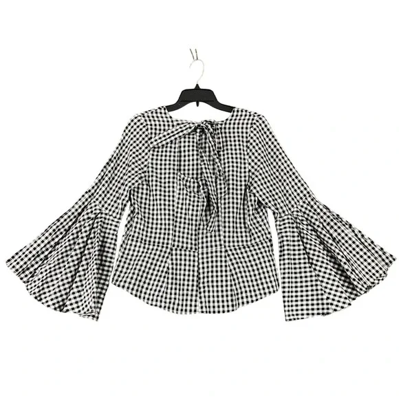 Nanette Nanette Lepore Gingham Plaid Bell Sleeve Peplum Blouse Womens L - Picture 4 of 9